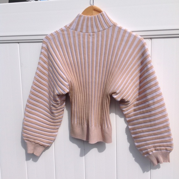 Free People Mad Chill Ribbed Turtleneck Balloon Sleeve Neutral Ivory Cream Tan S - Picture 9 of 9